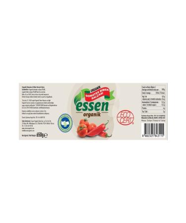 Essen Organic Organic Tomato Pepper Mixed Paste (without salt) 650gr - Buy Online on GoSupps.com