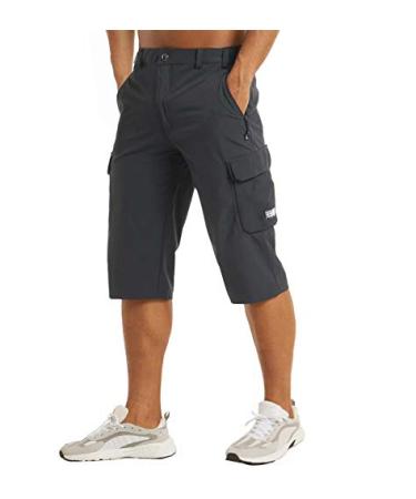 MAGCOMSEN Men's Workout Gym Shorts Quick Dry 3/4 Capri Pants Zipper Pockets Hiking Athletic Running Shorts Dark Grey 34