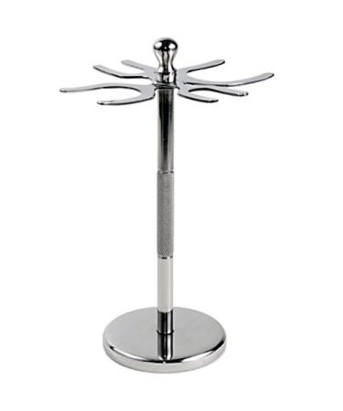 Deluxe Stainless Steel 4 Prong Safety Razor and Shave Brush Shave Stand - Holds 2 Double Edge Safety Razors and 2 Shave Brushes