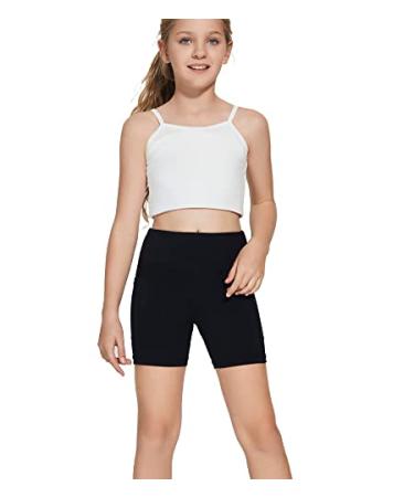 DEVOROPA Girls 5" Spandex Volleyball Shorts Stretch Youth Athletic Gymnastics Shorts Kid Yoga Dance Compression Shorts Pocket Black Medium