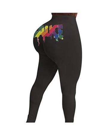 Women's Compression Pants Leggings Novelty Juicy Fruit Lettering Printed Waist Slim Clubwear Workout Yoga Pants Black