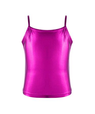 VernLan Shiny Metallic Camisole Tank Top for Girls Party Jazz Modern Dance wear Performing Crop Top Vest Tee Shirts Hot Pink 8