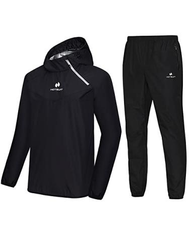 HOTSUIT Sauna Suit for Men Sweat Sauna Jacket Pant Gym Workout Sweat Suits A. Black Jacket & Pants X-Large