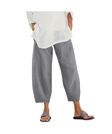 viyabling Linen Pants for Women Loose Fit Summer Palazzo Lounge Pants Pocket Elastic Trousers Waist Pant Casual Dress Pants 4X-Large A2-gray
