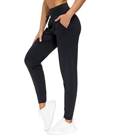 THE GYM PEOPLE Women's Joggers Pants Lightweight Athletic Leggings Tapered Lounge Pants for Workout, Yoga, Running Medium Black