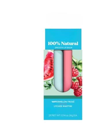 2-Pack 100% Natural Lip Balm- Wa termelon Fros & Lychee Martini 0.14 oz