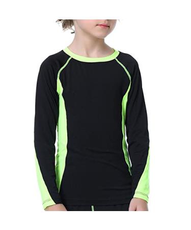 Doomiva Thermal Tops for Boys Long Sleeve Thermal Undershirts Athletic Sports Baselayer Underwear Warm Shirt Black&fluorescent Green 11-12 Years