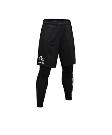 Akhi 2 in 1 compression pants men 2 in 1 running trousers men football handball fitness running boxing badmintol athletics muay-thai kick boxing mma s black