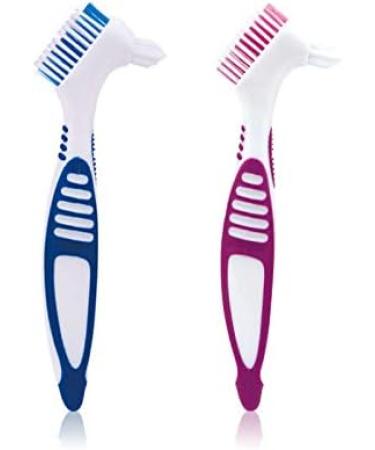 Purple Double Bristle Head Denture Brush - Portable Cleaning Tool for False Teeth | International Shipping Available - Buy Online on GoSupps.com