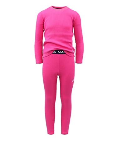 Nautica Girls' 2-Piece Shirt & Pants Base Layer Long Johns Waffle Thermal Underwear Set Fuchsia 4