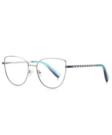 Blue Light Blocking Computer Readers Fatigue Relieve Cat-Eye Reading Glasses Metal Eyeglasses Flat Light Mirror 3.50 C1