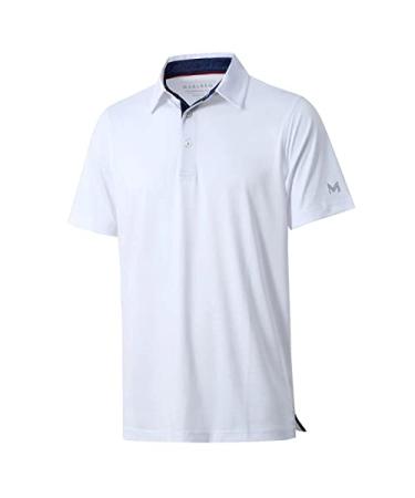Mens Polo Shirts Short Sleeve Casual Solid Stylish Dry Fit Performance Designed Collared Golf Polo Shirts for Men White Large