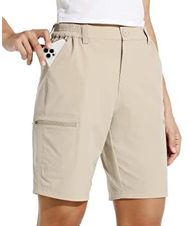 Willit Women's 10" Hiking Cargo Shorts Stretch Golf Active Long Shorts Quick Dry Outdoor Summer Shorts Khaki Large