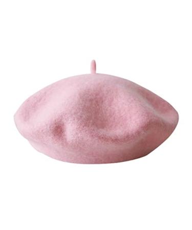 Kids Girls French Beret Hat Artist Hat Solid Warm Beanie Cap Winter Autumn Pink 1