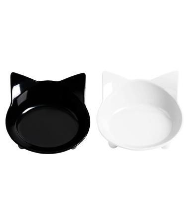 Cat Bowl Non Slip Cat Food Bowls Shallow Cat Water Bowls to Stress Relief of Whisker Fatigue, Pet Food Bowl Cat Feeding Wide Bowls Dog Bowl for Puppy Cats Dogs Small Animals(Safe Food-grade Material) Black+White