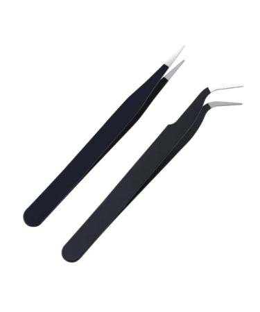 Telabeautix Tweezers Set of 2 Straight and Curved Black