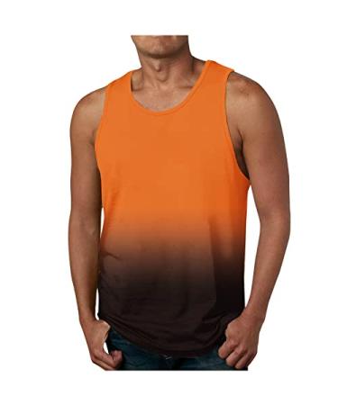 LADIGASU Tank Top for Men Beach Gradient Color Stretch Wrinkle-Free T-Shirts Crewneck Sleeveless Relaxed Fit Blouses Tops Orange T Shirts for Men 6X-Large