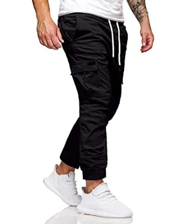 Uni Clau Mens Fashion Cargo Pants Athletic Joggers Pants Chino Trousers Sweatpants Black Small