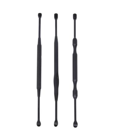 3Pcs/Set Double-ended Stainless Steel Spiral Ear Pick Spoon Ear Wax Removal Cleaner Ear Tool Kit Multi-function Portable - (Color: black)