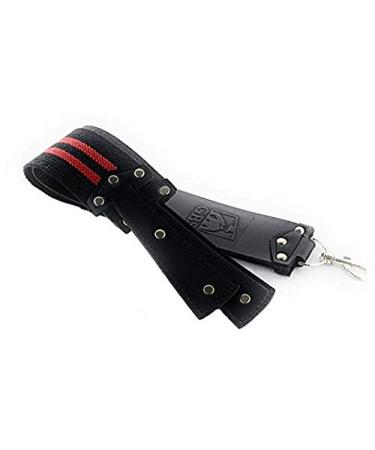 G.B.S Stylish Leather Strop for Straight Razor Sharpening & Smooth Cowhide & Dual Strop with Swivel Pivot Rings, Woven Strop Sharpening Strap Professional (Black with Red Strips)