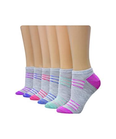 Hanes womens Performance Cool Compression No Show Socks 6 Pair Pack 8 Grey/Purple/Pink Design