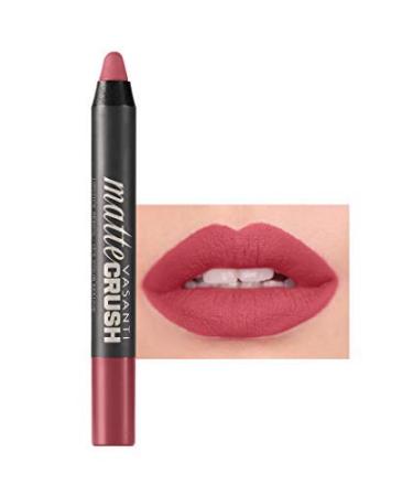 VASANTI Matte Crush Lipstick Pencil - Soft  Waterproof  Smooth  Velvety  Natural  Vegan-Friendly (Blushing - Natural Pink)