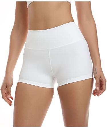 CHRLEISURE Workout Booty Spandex Shorts for Women High Waist Soft Yoga Shorts 1 Pack - White Small