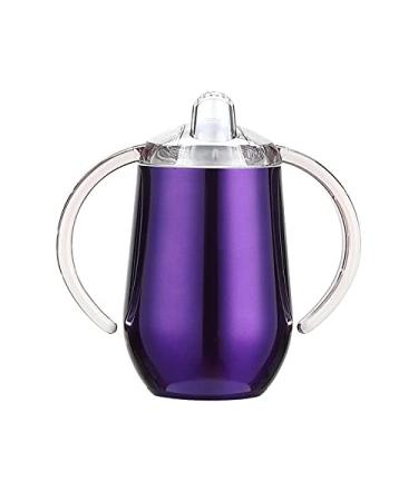 Stainless Steel Straw Sippy Cup with Handles & Silicone Lids 10 oz BPA Free Double Wall Vacuum Insulated Sippy Cup Mug Tumbler Toddler Straw Cups for boys and girls Non-Spill Sippy Cups (Purple)