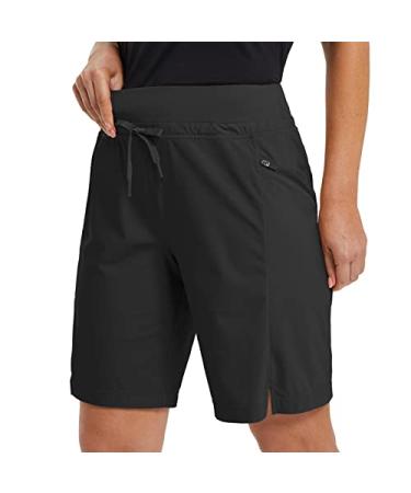BALEAF Women's Hiking Long Shorts 9" Quick Dry Bermuda Cargo for Curvy Lightweight Knee Length Shorts w Pockets 9 Inch Large Black