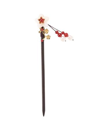 LALAFINA Hanfu Hairpin Wood Metal Hair Clip Hair Sticks Pearl Flower Hair Stick Crystal Hair Clips Vintage Hair Stick Hairpin Wedding Headpiece Shell Flower Women's Ebony Hair up