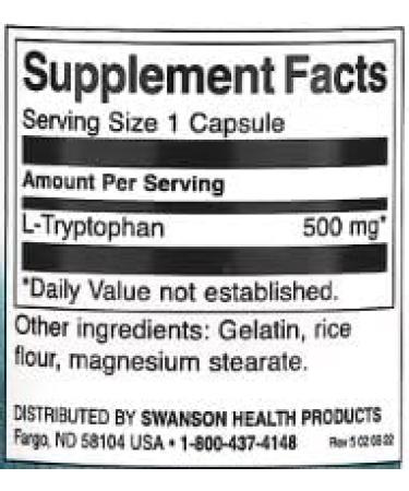 Swanson L-Tryptophan 500mg - 60 caps | Capsules for Sleep and Mood Natural Supplement for Relaxation and Wellness - Buy Online on GoSupps.com