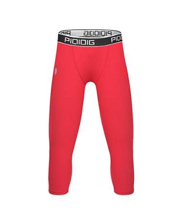 PIQIDIG Youth Boys Compression Pants 3/4 Basketball Tights Sports Capris Leggings Red X-Small