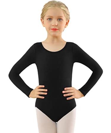 WYHDY Girls Team Basic Short/Long/Ruffle Sleeve Dance Leotards for Ballet Dancewear 10-12 Years B-black