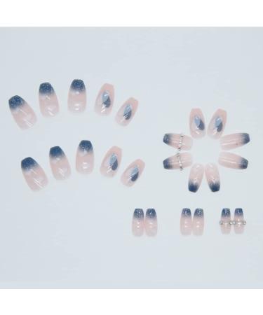 WOOXDYUK 24 Pcs Gradient Blue Glitter French Press-On Nails | Short Glossy Artificial Nails for Women & Girls - Easy Stick-On with Nail Glue - Buy Online on GoSupps.com