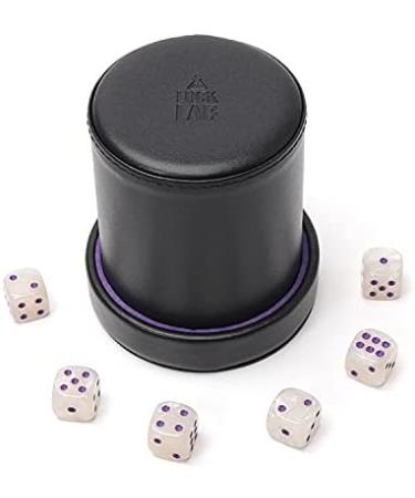 Luck Lab Leather Dice Cup with Lid and 6 Matching White/Purple Dice - Purple Velvet Interior - Ideal for Board Games - Black - Buy Online on GoSupps.com