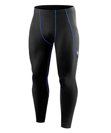 BALEAF Men's Yoga Leggings Running Tights with Pockets Athletic Sports Compression Pants for Workout Dance Cycling C- Black/ Blue Small