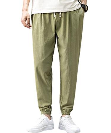 Zontroldy Men's Pants Cotton Linen Yoga Golf Beach Jogger Sweat Lounge Harem Pants Trousers Armygreen Large