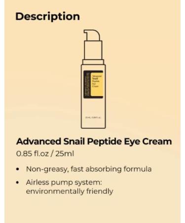 Tristar Advanced Snail Peptide Eye Cream | Anti-Wrinkle Anti-Aging Dark Circle & Brightening Cream - 73.7% Snail Mucin - 30ml - Buy Online on GoSupps.com