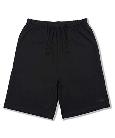 JIAHONG Boy's Shorts 100% Cotton Athletic Shorts for Kids Comfy Drawstring Shorts with Pockets Boys & Girls 2-Pack Black X-Large