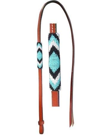 Showman 4' Leather Over Under Whip w/Teal, Black & White Beaded Overlay! New Horse TACK!