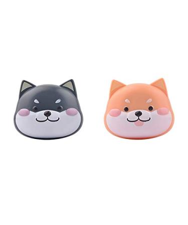 2 Pcs Cute Dog Contact Lens Case Travel Kit Portable Animal Contact Lens Box Holder Soak Storage Container with Mirror Bottle Tweezers Stick Remover Tool
