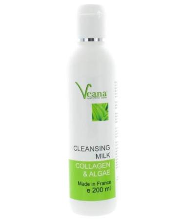 Veana Collagen & Algae Cleansing Milk (200ml) - Facial Cleansing Milk for Dry Irritated & Red Skin - Also Suitable as a Makeup Remover.