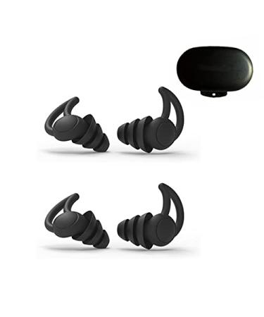 2 Pairs Earplugs For Sleep Noise Reduction - Reusable Comfortable Silicone Ear Plugs for Sleep Noise Canceling or Swimming airplane Travel with storage case (2 Pairs Black)