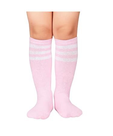 Zando Knee High Socks Kids Youth Toddler Soccer Socks Baby Boy Socks for Girls Tube Socks Crazy Silly Socks for Kids One Size 01 Pink White