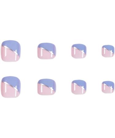 French Tip Press on Toenails with Toenails Tips Silver lines Design Purple and pink False Toenails press on toenails Acrylic False Toenails Cute Artificial Toenails - Buy Online on GoSupps.com