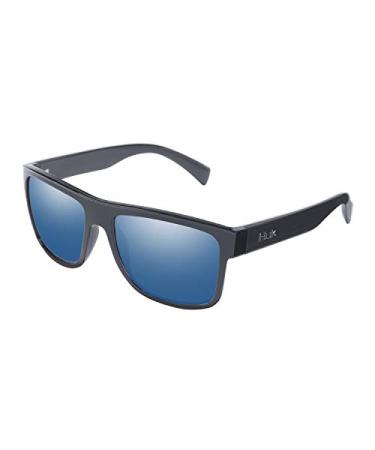 HUK, Polarized Lens Eyewear With Performance Frames, Fishing, Sports & Outdoors Sunglasses (Clinch) Blue Mirror / Matte Black Medium/Large
