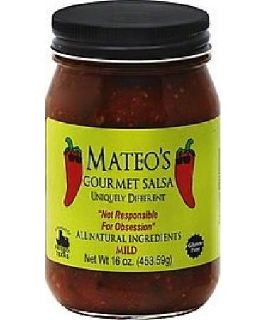 Mateo's Gourmet Salsa 16oz Glass Jar (Pack of 3) Select Heat Level Below (Mild) Garlic,Lemon