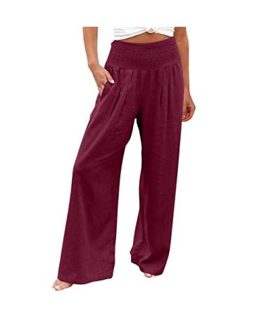 Flowy Beach Pants for Women high Waisted Summer Palazzo Pants Lounge Trousers  Cotton Linen Wide Leg Pants with Pockets X-Large A1-coffee