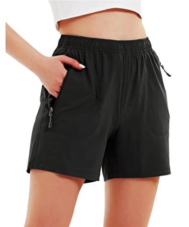 Nomolen Women's 5" Hiking Cargo Shorts Quick Dry Lightweight Athletic Outdoor Shorts for Workout with Zipper Pockets UPF 50+ Black Medium