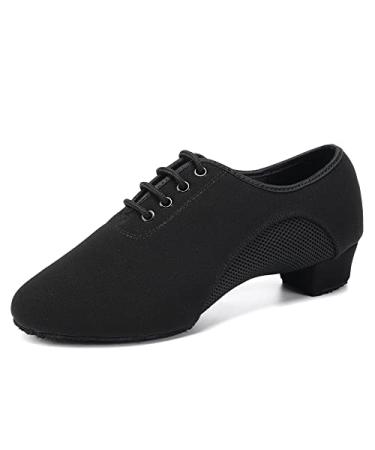 SWDZM Men&Women Ballroom Dance Shoes Lace-up Closed Toe Latin Modern Performance Dance Practice Teaching Shoes,Model MF2805 7.5 Mf2805-black-3.5cm-split Suede Sole